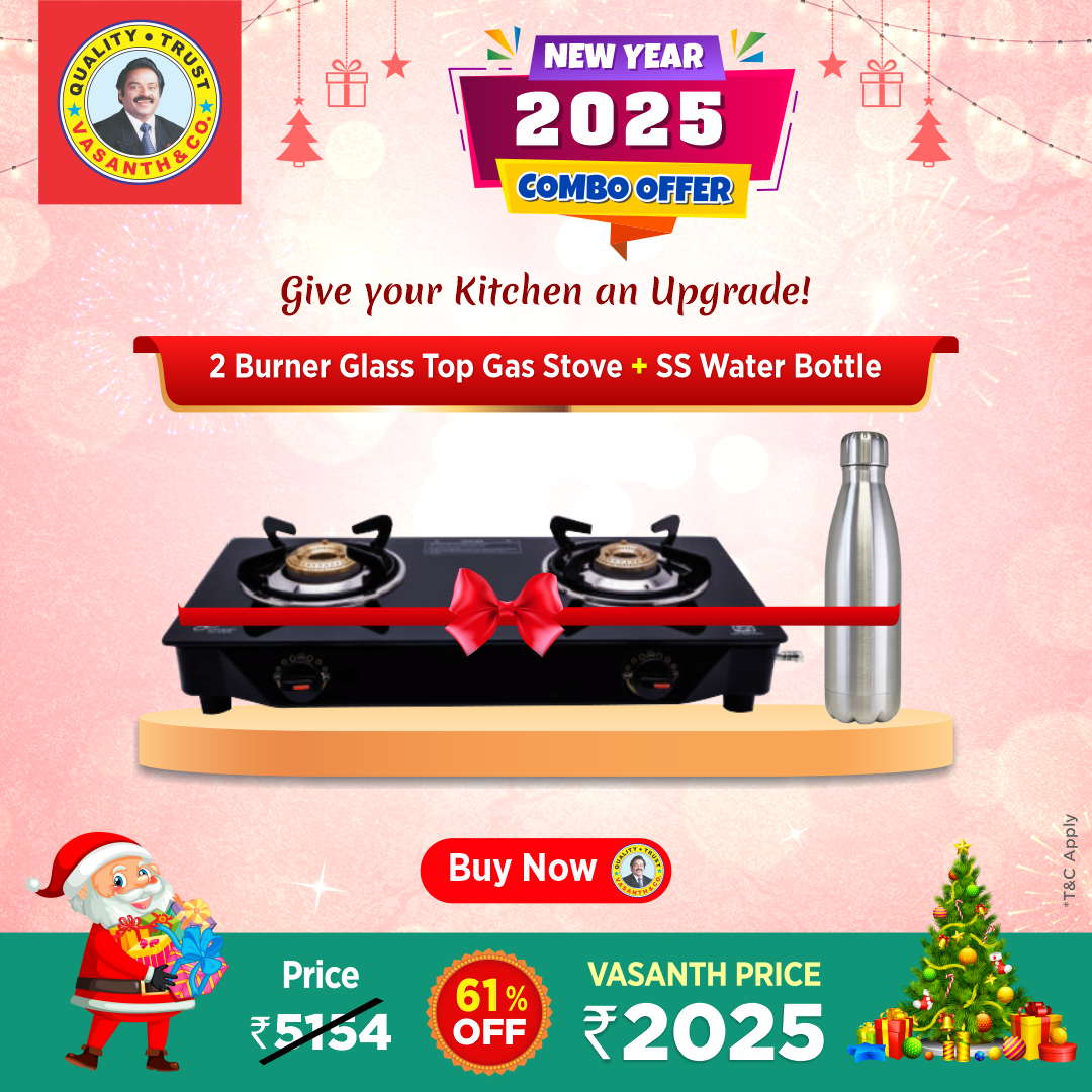 Buy Sowbaghya Compact 2B Glass Top Gas Stove - Vasanth & Co